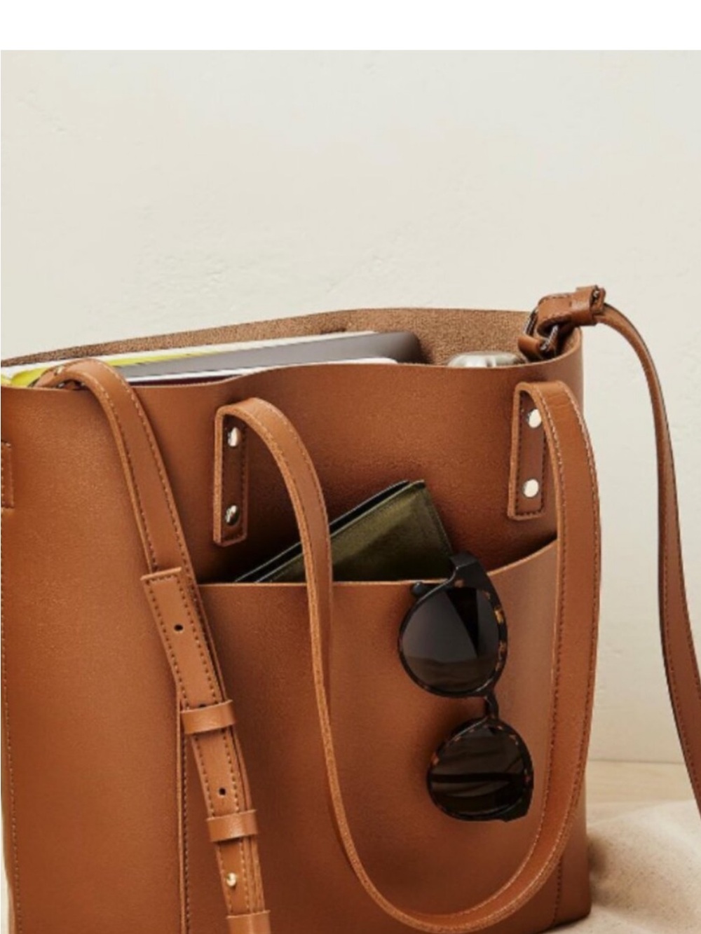 Henny & Lev Vegan Leather Cognac Brown  Tote Bag with Front Pocket